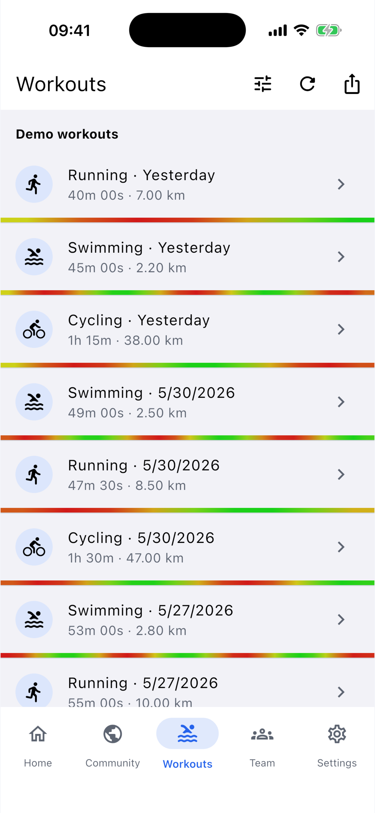 Paceva workout library screen